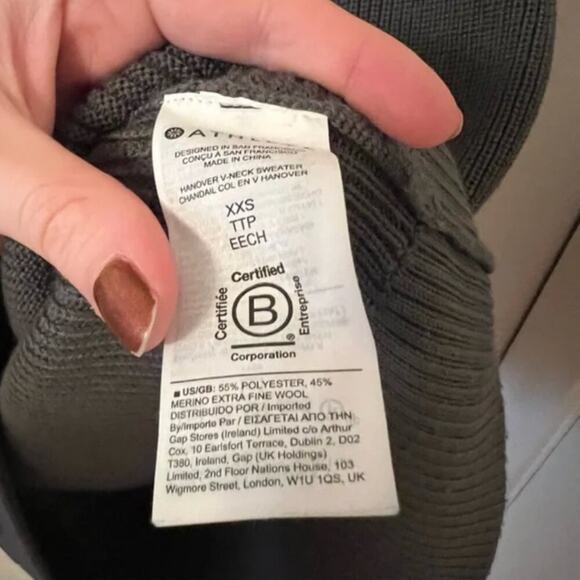 Athleta Hanover Grey Merino Wool Blend V-Neck Sweater - Picture 4 of 6